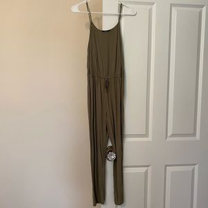 Army Green Jumpsuit with Tie around Waist